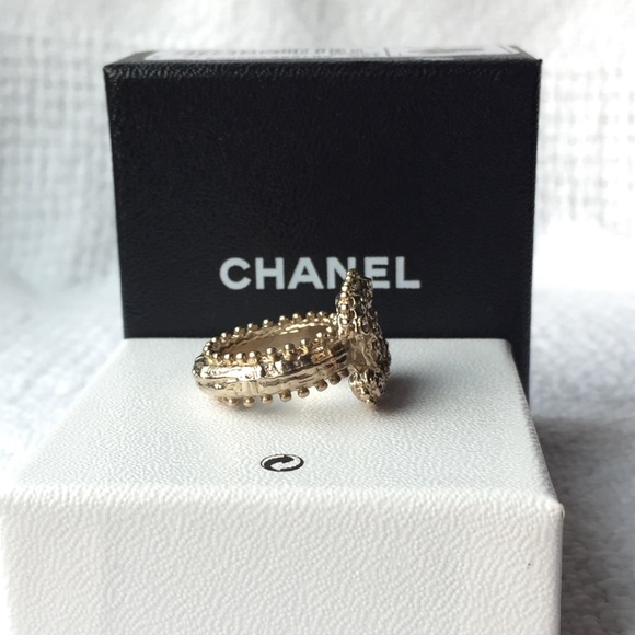 Chanel Ring Size 52 Brand New Full Set Champagne Gold Color With Crystals - Picture 11 of 16